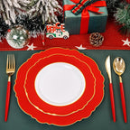 WDF 60pcs Red Plastic 4th of July Plates Gold Rim - 10.25inch Red Dinner Plates Disposable Plates Table Decor for 4th of July