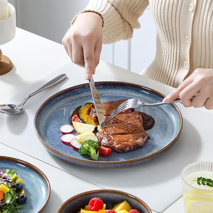 vancasso PLAYA Plates and Bowls Sets, 24 Pieces Grey-Blue Dinnerware Sets for Kitchen, Reactive Glaze Dishes Set for 8, Dishwasher and Microwave Safe