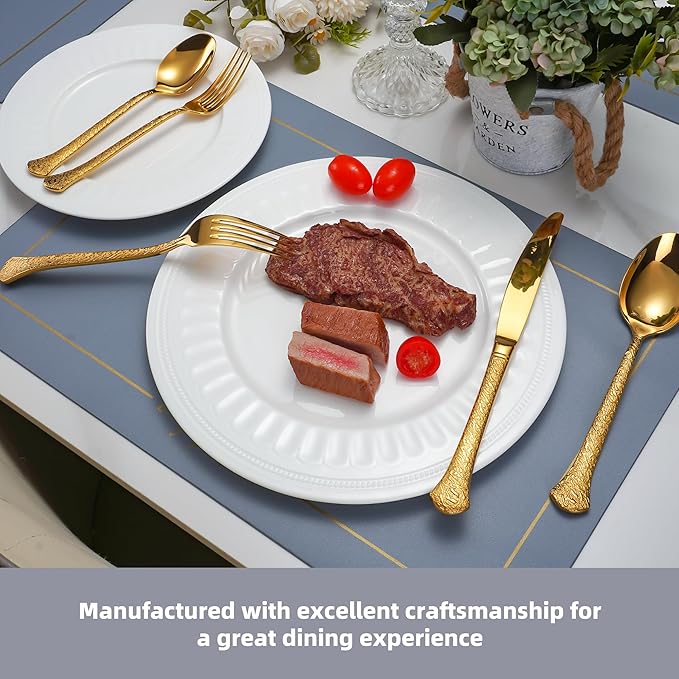 20-Piece Hammered Gold Silverware Set for 4, 18/10 Stainless Steel Flatware Set, Heavy Weight, Dishwasher Safe, Ideal for Wedding Gift