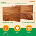 Riveira Walnut Wood Cutting Board – Versatile And Durable: Set Of 2 Pcs Rectangular Wooden Cutting Board – Natural Wooden Cutting Boards For Kitchen – Complete Walnut Wooden Chopping Board