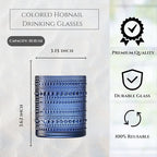 Hobnail Beaded Highball Drinking Tumbler Glasses | Set of 6 | Color, Vintage Bubble Design Whiskey Glassware, Old-Fashioned, Embossed Design for Water, Wine, Cocktail Embossed Heavy Glas, Rocks Glass