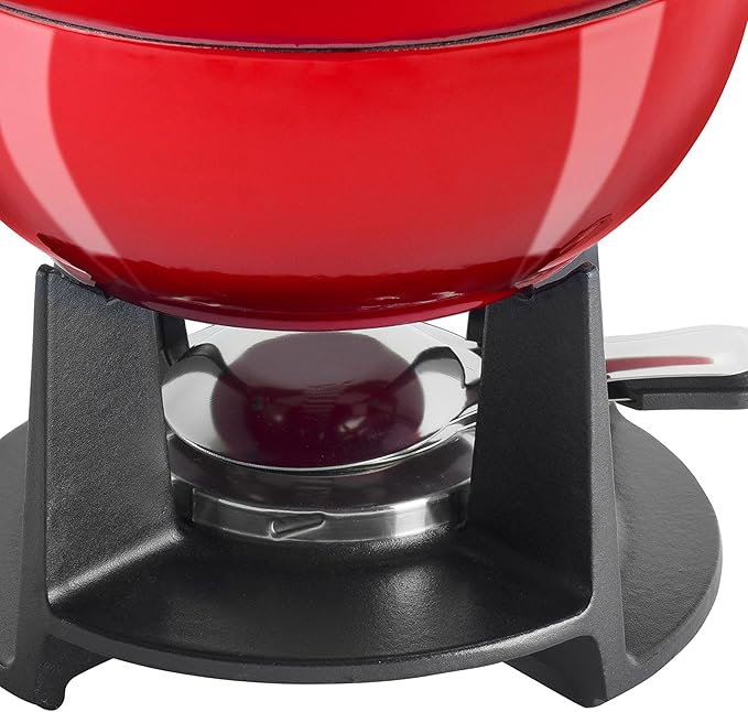 Zwilling 40201-002 Fondue Set - Cherry Enamel Cast Iron Pan, Swiss Fondue Set for Melted Cheese, 6 Stainless Steel Forks, Chocolate Melting Pot, Splash Protector, Suitable for All Hobs, Food Warmer