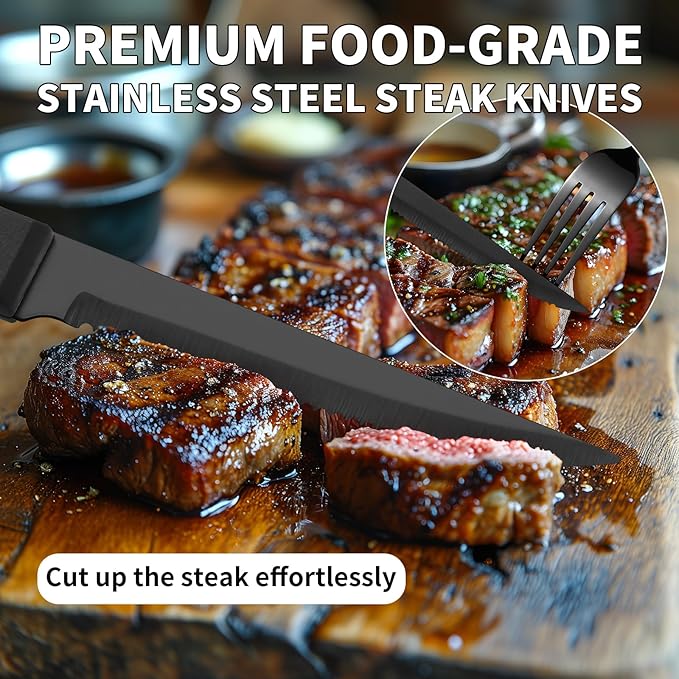 53PCS Black Silverware Set for 8 with Cutlery Drawer Organizer, Stainless Steel Flatware Set with Steak Knives, Include Spoons and Forks Set & Serving Utensils, Mirror Polished