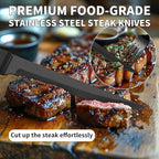 53PCS Black Silverware Set for 8 with Cutlery Drawer Organizer, Stainless Steel Flatware Set with Steak Knives, Include Spoons and Forks Set & Serving Utensils, Mirror Polished