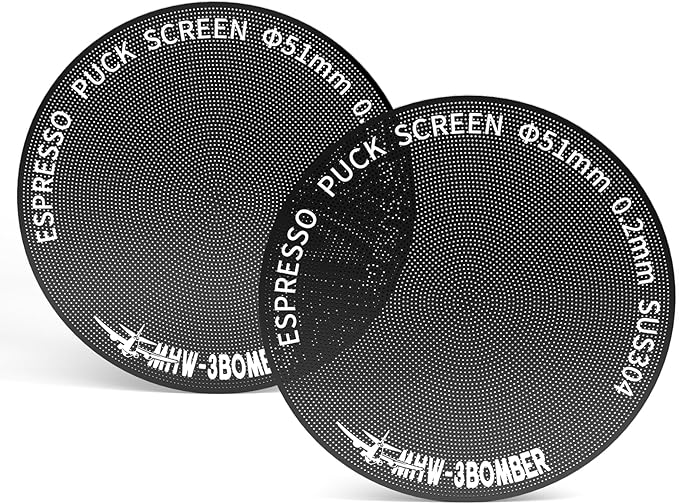 MHW-3BOMBER 51mm Espresso Puck Screen - 0.2mm Ultra Thin Espresso Puck - Metal Reusable Coffee Filter for Portafilter Basket 51mm - Puck Screen with Titanium Coating FG7048B-OS