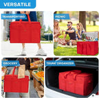 JUNGYOON 2-Pack Heavy-Duty Insulated Grocery Bags & Food Delivery Bag – Collapsible Cooler Bag with Zippered Top | Reusable Shopping Bags for Groceries, Picnics, Easy Storage(XL Red)