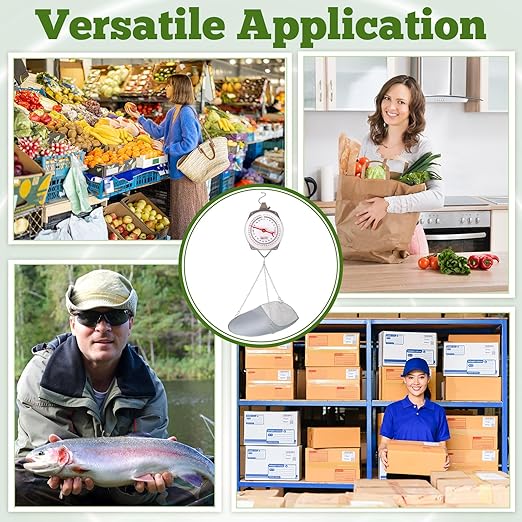 2 Sets 110 lbs Large Display Hanging Scale with Scale Scoop Kitchen Dial Weight Scale Silver Industrial Spring Scales for Shopping Traveling Food Produce Weighing