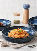 famiware Starlight Large pasta bowls set of 4, Serving Bowls for Pasta, Salad, Dinner, Oatmeal. Microwave Safe-36 oz, 8.46 inch, Blue