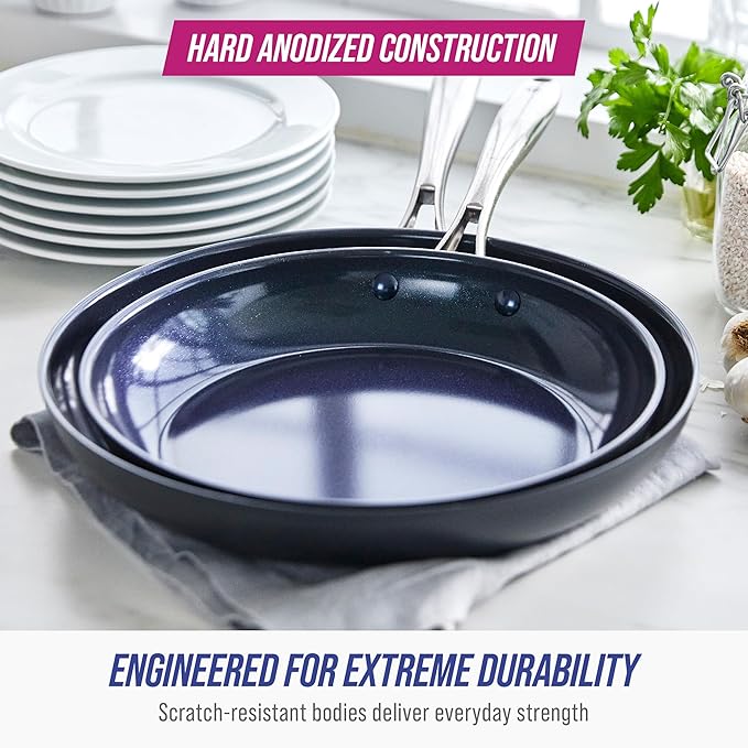 Blue Diamond Cookware Hard Anodized Ceramic Nonstick, 10" and 12" Frying Pan Skillet Set, PFAS-Free, Dishwasher Safe, Oven Safe, Grey