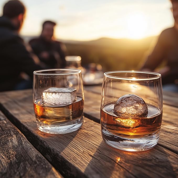 glacio Silicone Ice Cube Trays – Large Silicone Molds for 2-Inch Ice Cubes and Spheres Whiskey Ice Cube Trays with Lids for Cocktails & Bourbon – Set of 2