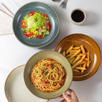 HAPPY KIT 9'' Pasta Bowls, 42oz Pasta Bowls Set of 4, Large Salad Bowl, Ceramic Serving Bowls,Double Reactive Glaze, Ideal for Housewarming, Festivals, Microwave Safe (Dark Ruby)