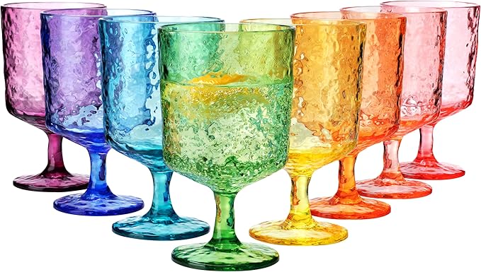KX-WARE Iceberg Acrylic All-Purpose Wine Glasses, 12-ounce Plastic Stem Wine Glasses, set of 8 Multicolor