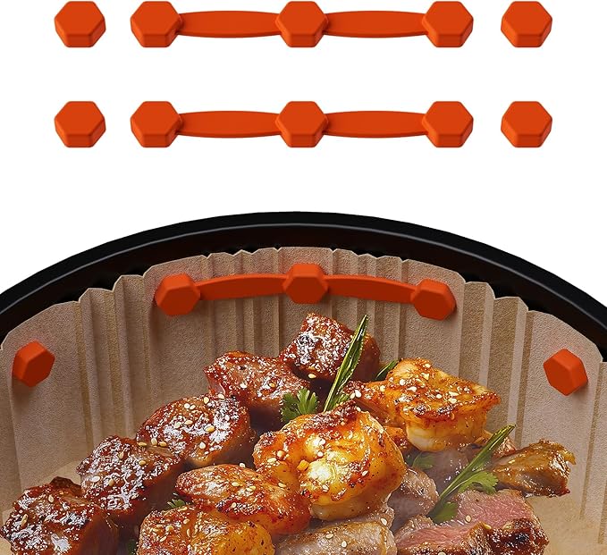 Air Fryer Magnet Silicone Buckle for Holding Down Air Fryer Parchment Paper, Lock Disposable Liners Safely & Prevent Paper to Burn,Orange,2 Set