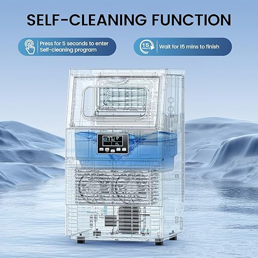 COWSAR Commercial Ice Maker Machine, 66Lbs/24H Stainless Steel Undercounter Ice Maker with 8Lbs Storage Capacity, Self-Cleaning Freestanding Ice Machine for Home, Bar, Restaurant, Office, Outdoor