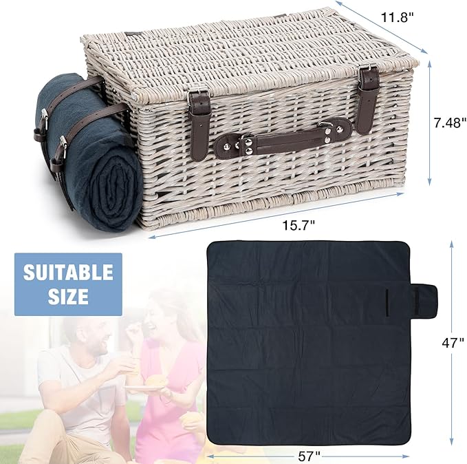 Picnic Basket Sets for 2 Persons with Insulation Cooler,Waterproof Picnic Blanket, Tableware for Family,Party,Outdoor Living,Camping Gift