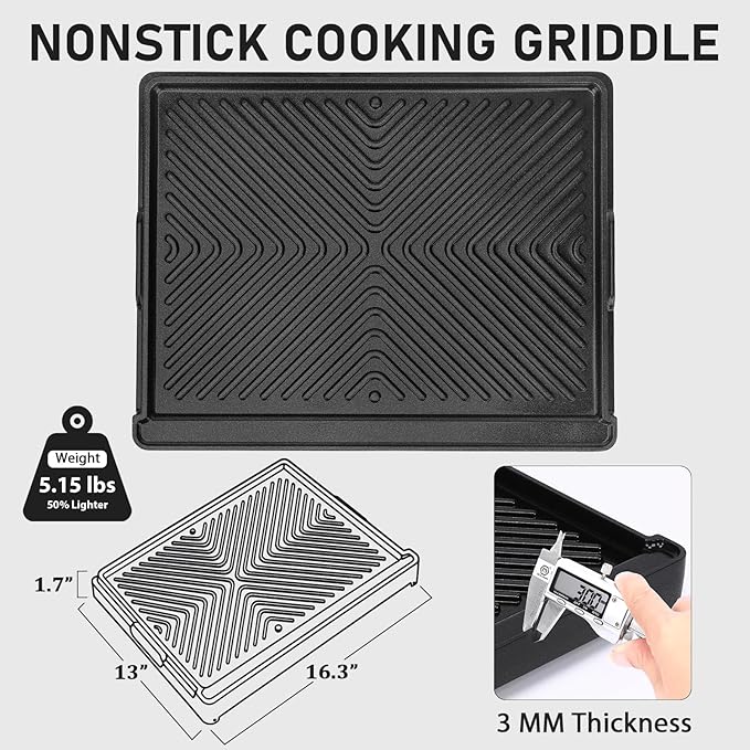 Utheer Nonstick Reversible Aluminum Ceramic Griddle 16.3" x 13", 50% Lighter 2-in-1 Flat & Ribbed Grill Griddle, Warp-Resistant, PFAS-Free,100% Recyclable Stovetop Griddle for Gas,Charcoal,Outdoor BBQ