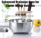 Rice Washer Strainer Bowl, Stainless Steel Quinoa Washing Bowl With Side Drainers Colander for Cleaning Rinsing Fruits, Vegetables, and Beans - Versatile Kitchen Tool