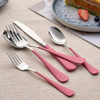 20-Piece Pink Silverware Set 18/0 Stainless Steel Silverware Set Pink Handle Cutlery Set Service for 4 Dinner Knives Forks Spoons Set Flatware Set Finish Dishwasher Safe