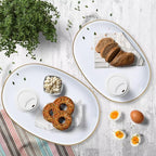 White Oval Decorative Tray with Handles, Set of 2 Versatile Nesting Trays for Patio Table, Ottoman, Ideal for Serving, Displaying, Organizing