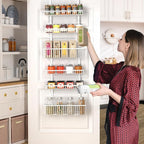 Moforoco 6-Tier Over The Door Pantry Organizer, Pantry Organization and Storage, Black Hanging Basket Wall Spice Rack Seasoning Shelves, Home & Kitchen Laundry Room Bathroom Essentials accessories