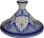 Moroccan Handmade Serving Tagine Exquisite Ceramic With Vivid colors Original 10 Inches in Diameter Fes White & Blue