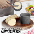 Zulay Kitchen Porcelain Butter Crock With Lid & Knife - Authentic French Butter Dish For Fresh & Spreadable Butter - Gray