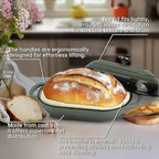 Premium Enameled Cast Iron Dutch Oven for Bread Baking | Non-Stick 5QT Oval Bread Oven with Lid | Perfect for Sourdough, Loaf, and Artisan Baking (Green, 5 QT)