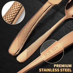 Lemeya 20-Piece Hammered Rose Gold Silverware Set for 4 with Serrated Forging Knives,18/10 Stainless Steel Modern Flatware Set,Unique Cutlery Set Spoons and Forks Set,Mirror Polished,Dishwasher Safe