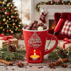 Honeydak Christmas Chocolate Fondue Mug with Fork and 3 Candle Sweet Ceramic Personal Chocolate Melting Cup Ideal Xmas Gifts Birthday Date Night Birthday Wedding Gifts(Red,Classic)