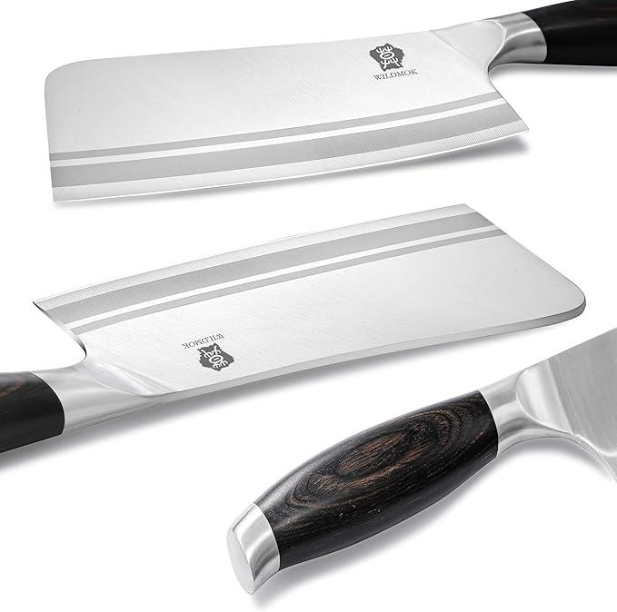 WILDMOK Meat Cleaver Knife, 7 Inch Heavy Duty Bone Chopper, German Stainless Steel Butcher Knife with Black Pakkawood Handle, Chinese Cleaver for Kitchen