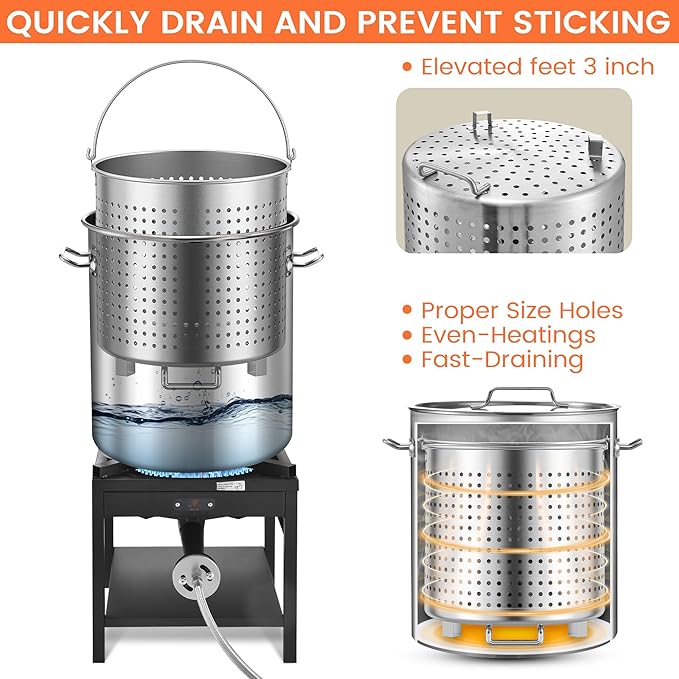 ARC 100QT Stainless Steel Seafood Boiling Kit, 200,000BTU Propane Burner for Outdoors Cooking, Large Stock pot w/Basket for Shrimp, Lobster, Crab Crawfish, Turkey Deep Fryer, Seafood Boil Pot 24GALLON