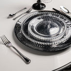 WOLFF - Set of 4 Pearl Beaded Crystal Dessert Plates - Salad, Appetizer or Starter Plate, Dinner Accessories, Decorative Dish, Crystal Kitchen Accessories - Luxury Dinnerware - Clear 8"