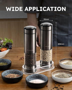 FORLIM Rechargeable Electric Salt and Pepper Grinder Set - Automatic One-Handed Operation Mill with Light (2 Mills) - Electronic Adjustable Shakers - Ceramic Grinder - Gunmetal Gray