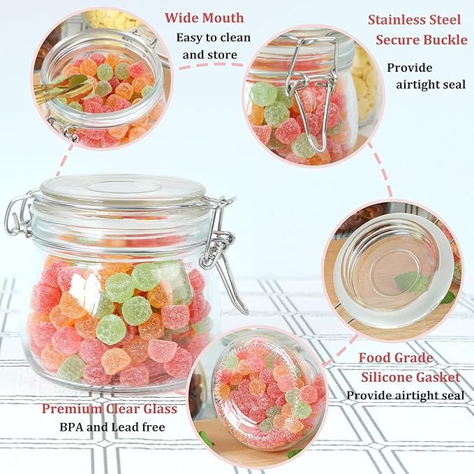 Glass Jar With Airtight Lid 24 OZ 3 Pack Airtight Food Storage Containers Leakproof Wide Mouth Canister For Coffee Beans, Sugar, Canning, Candy, Cereal, Pickle, Cookies, Dried Fruits
