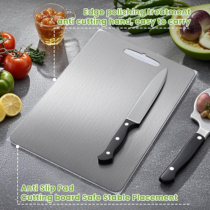 Titanium Cutting Board, 2025 New Upgrade 100% Pure Titanium Cutting Boards for Kitchen, Hygiene & Durability Non Stick Chopping Board, Double sided Cutting Board, Easy to Clean (15 * 11)