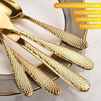 Gold Hammered Silverware Set, 20-Piece Heavy Duty Stainless Steel Flatware Sets for 4, Food-Grade Cutlery Set for Home Restaurant, Mirror Polished, Dishwasher Safe