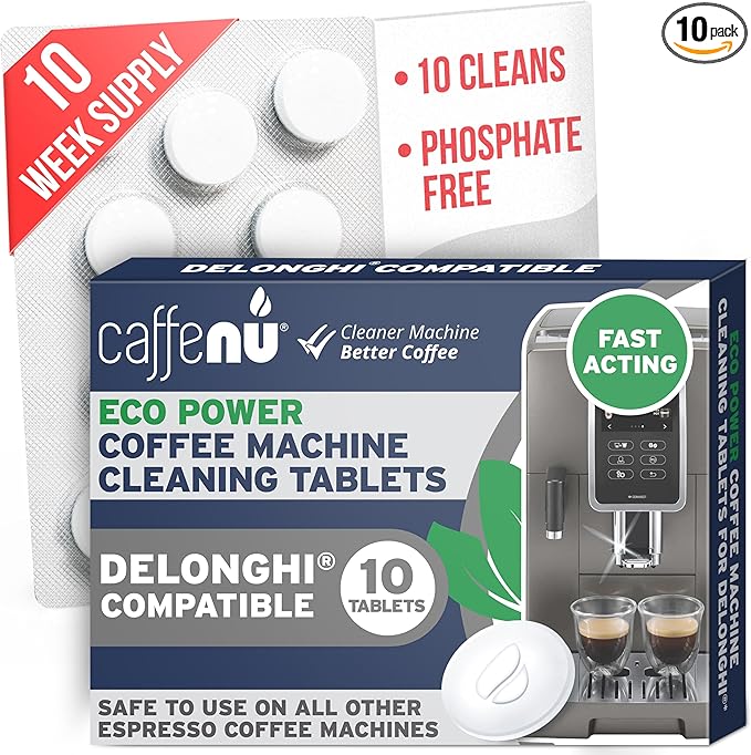 Caffenu Cleaning Tablets Compatible with Delonghi Coffee Machines, 10 Count, 1.4g Each