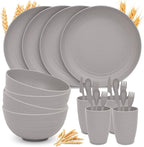 Wheat Straw Dinnerware Sets for 4 - GreenChoice Lightweight & Unbreakable Dishes Microwave & Dishwasher Safe Perfect for Camping, Picnic, RV, Dorm Plates, Cups and Bowls (Gray)
