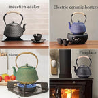 Cast Iron Tea Pot Japanese Tetsubin Tea Kettle with Stainless Steel Infuser,Tong and Iron Trivet Coated with Enamel Interior for Stovetop Safe 40 oz Blue cast iron teapot