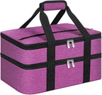 Double Insulated Casserole Carrier, Portable Casserole Carrier for Hot or Cold Food Lunch Tote Warmer or Cooler Bag, Lasagna Lunch Bag for Potluck Parties- Fits 9" x 13" Baking Dish-Rose Purple