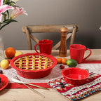 Vicrays Ceramic Pie Pan for Baking - 5.5 inch Small Pie Plates Deep Dish Round Pot Casserole Mini Serving Bowl - Microwave Oven Safe for Dessert Apple Pie Cake Tart Pizza Set of 6 - Red