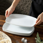 fMBB White Rectangular Plate Set, Ceramic Large Serving Platters, 12 Inch Dessert Trays for Party, Entertaining, Food, Appetizers, Dishwasher and Oven Safe Salad Dishes Set of 4