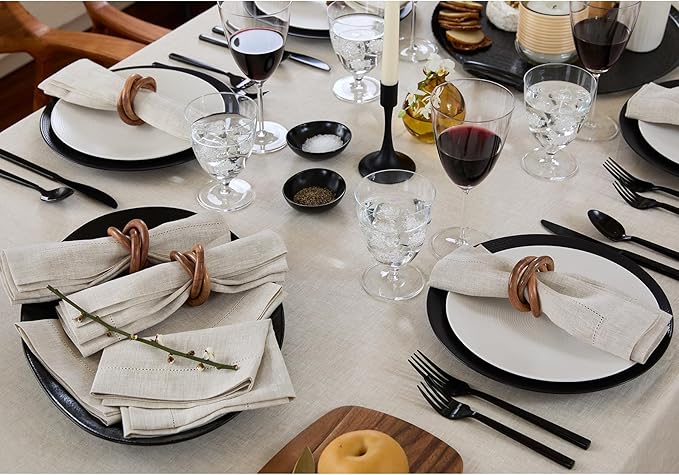 Solino Home Light Natural Linen Tablecloth 52 x 52 Inch - 100% Pure Linen Square Table Throw - Classic Hemstitch, Machine Washable Table Cloth for Summer, Fall, Autumn