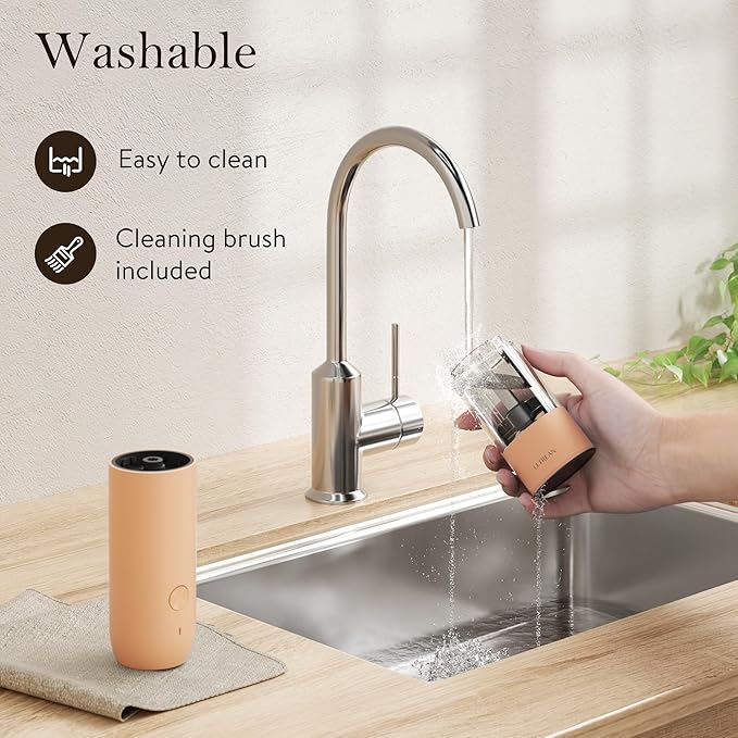 Ultrean Electric Pepper Grinder, Rechargeable Salt and Pepper Grinder with 6 Adjustable Coarseness, LED Light, One-Hand Automatic Operation, Light Orange