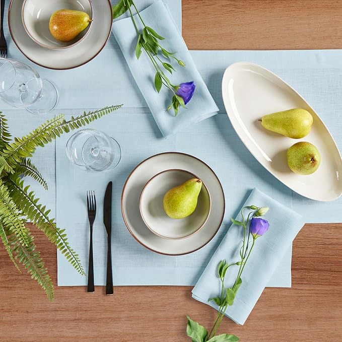 Solino Home Linen Ice Water Table Runner 48 Inches - 100% Pure Linen Farmhouse Short Table Runner 14 x 48 Inch Ideal for Dresser and Coffee Tables - Summer - Fete