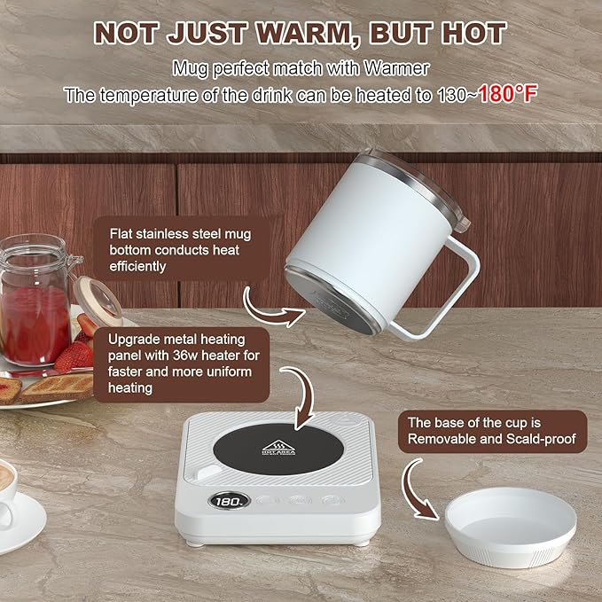 Coffee Mug Warmer & Mug Set for Desk, Electric Coffee Cup Warmer with 16oz Heated Mug, Smart Coffee Heater with Auto Shut Off for Office/Home, Christmas/Birthday/Coffee Gifts for Men & Women,White