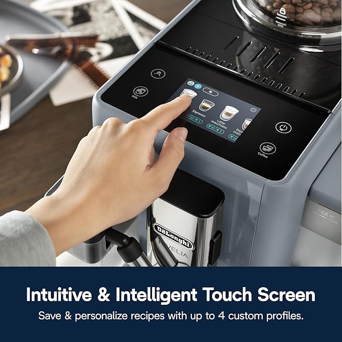 De'Longhi Rivelia Automatic Espresso Machine, Grinder & Frother, Easy Bean Switching, Pebble Gray