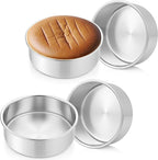 Leonyo 4 Pack 6Inch Round Cake Pans, Stainless Steel Circle Layer Cake Baking Pans Set, Metal Round Baking Tins for Wedding Party, Dishwasher Oven Safe