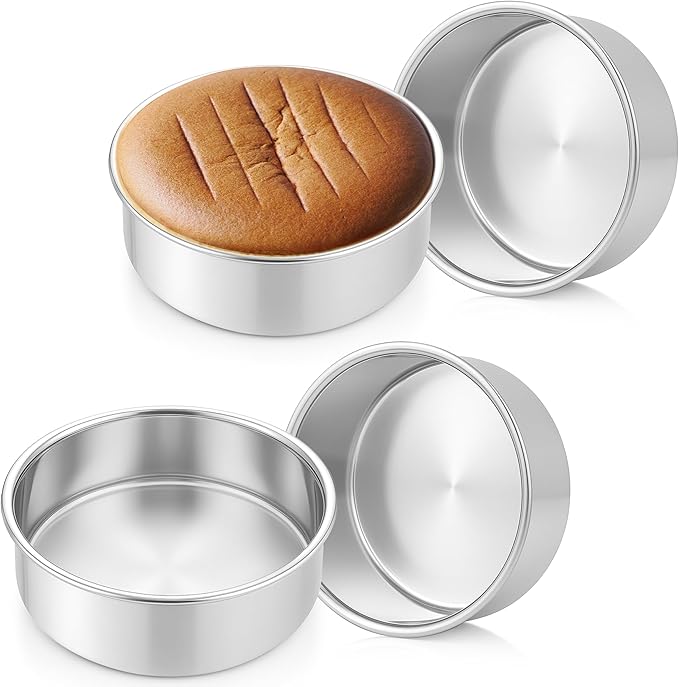 Leonyo 4 Pack 6Inch Round Cake Pans, Stainless Steel Circle Layer Cake Baking Pans Set, Metal Round Baking Tins for Wedding Party, Dishwasher Oven Safe