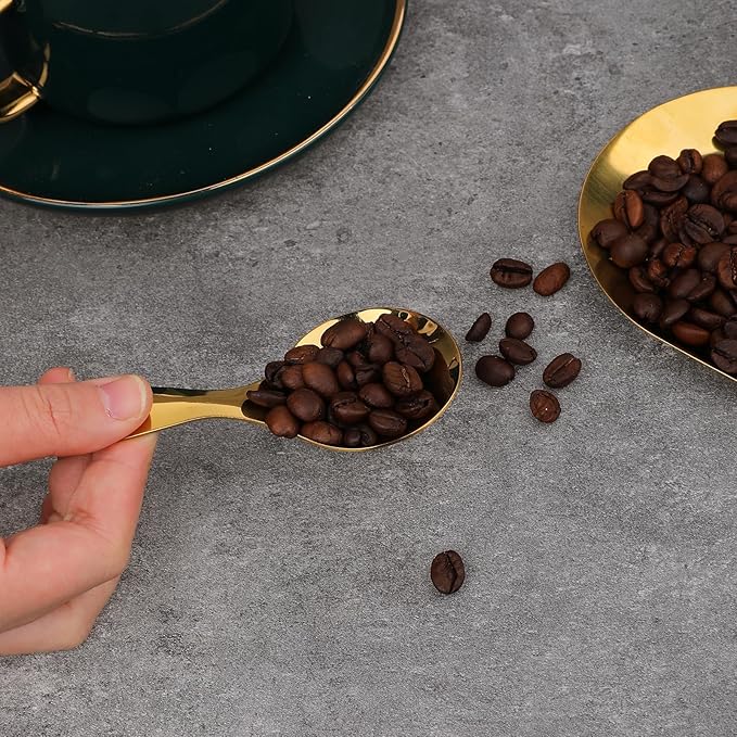 5 PCS Short Handle Spoons Gold Mini Scoops Stainless Spoons for Canisters Small Coffee Scoops Candy Scoops for Condiments Tea Desserts Coffee